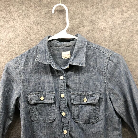 J. Crew Perfect Shirt Womens XXS Blue Chambray Utility Cotton Roll Tab Sleeve - Picture 4 of 9